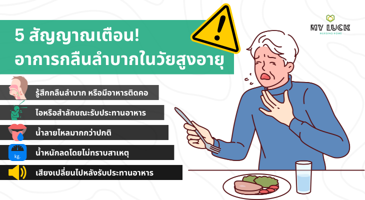 5 สัญลักษณ์เตือนภัยเกี่ยวกับภาวะกลืนลำบากในผู้สูงอายุ แสดงความเสี่ยงต่อการสำลักและแนวทางป้องกัน
