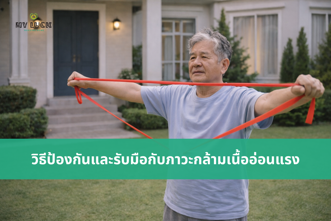 ผู้สูงอายุกำลังกายยางยืดเสริมสร้างความแข็งแรงของกล้ามเนื้อ