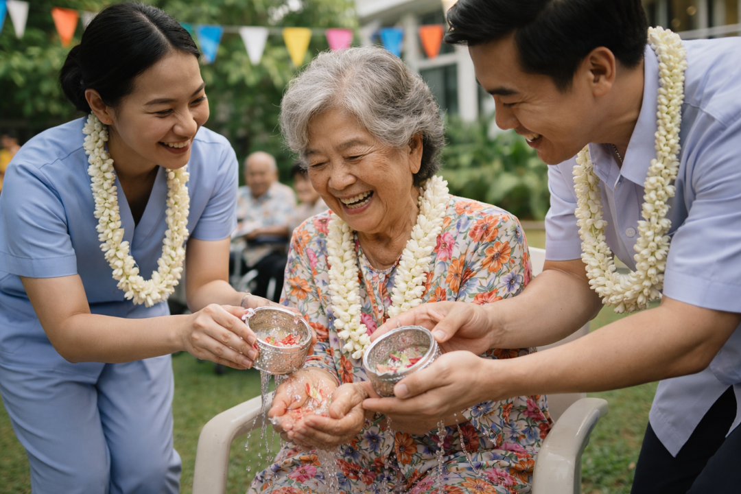 กิจกรรมสงกรานต์ในศูนย์ดูแลผู้สูงอายุ ผู้รับบริการยิ้มแย้ม มีความสุข ได้รับการดูแลอย่างใกล้ชิด